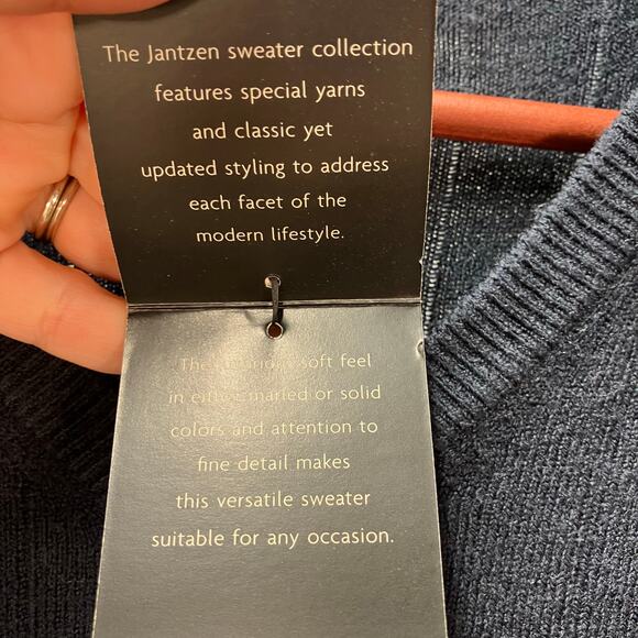 New Jantzen Men's XXL V-Neck Navy Blue Sweater Classic Business Golf Preppy Soft - Picture 5 of 12